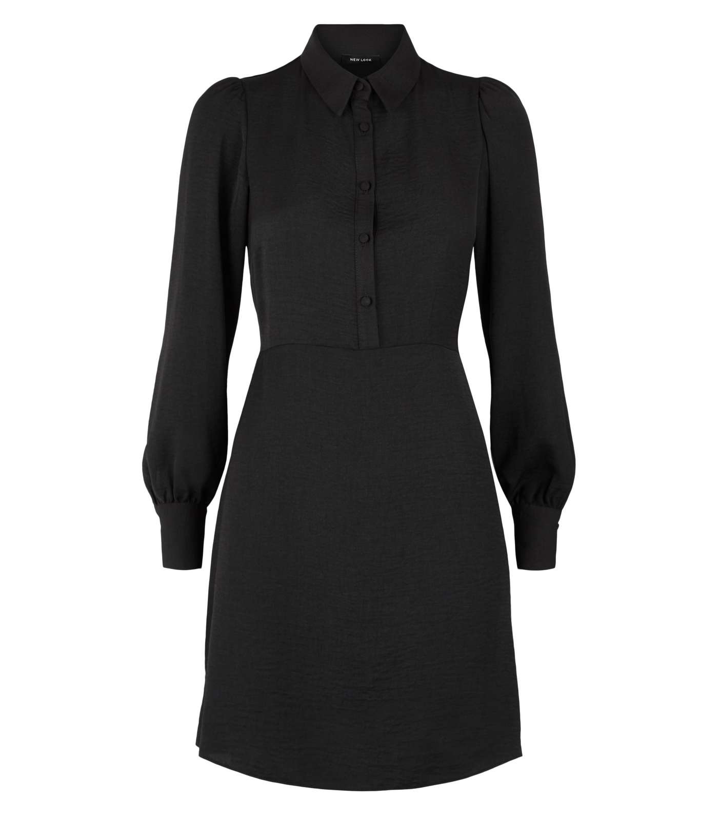 Black Collared Long Sleeve Shirt Dress Image 4