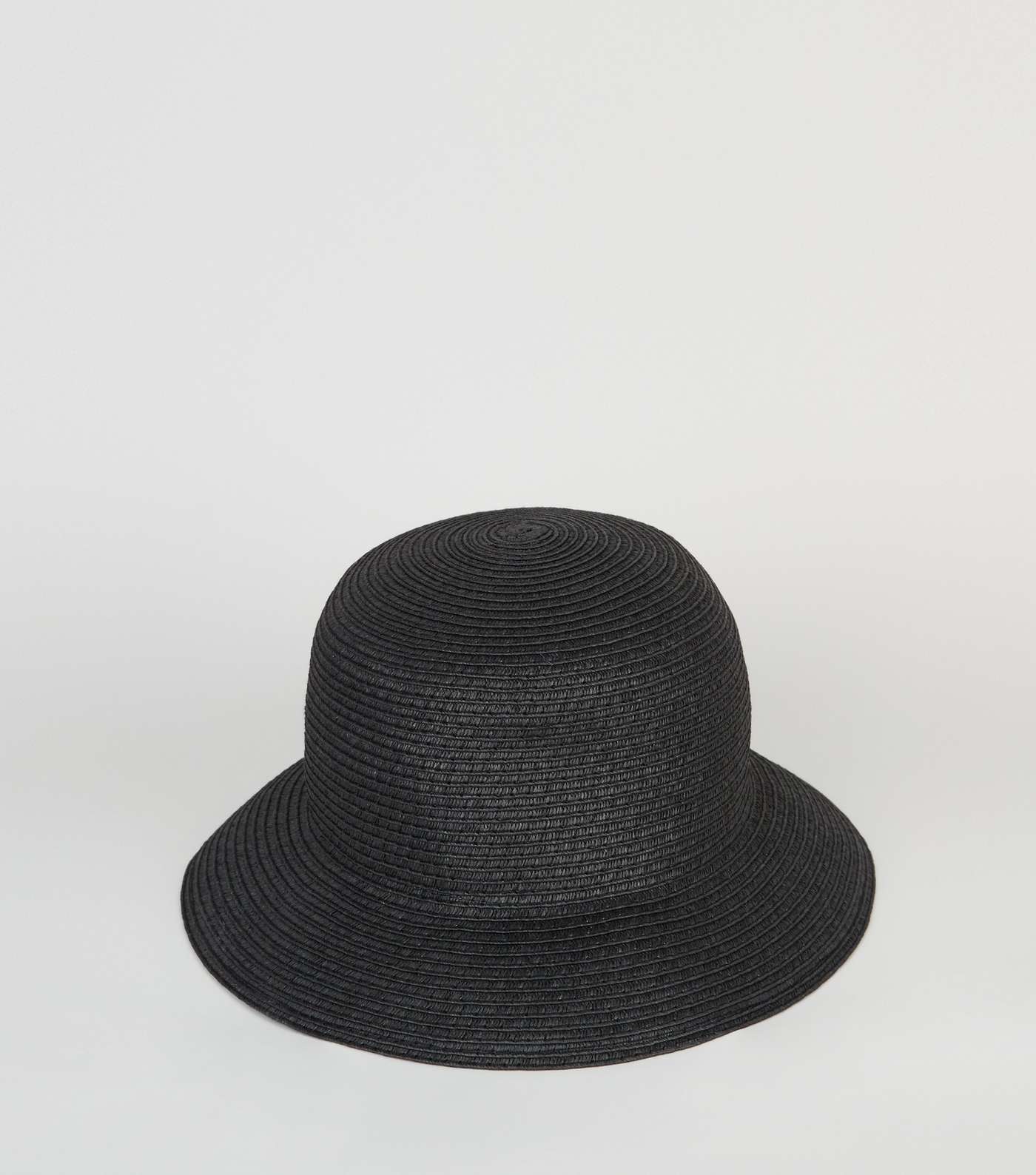 Black Woven Straw Effect Bucket Hat