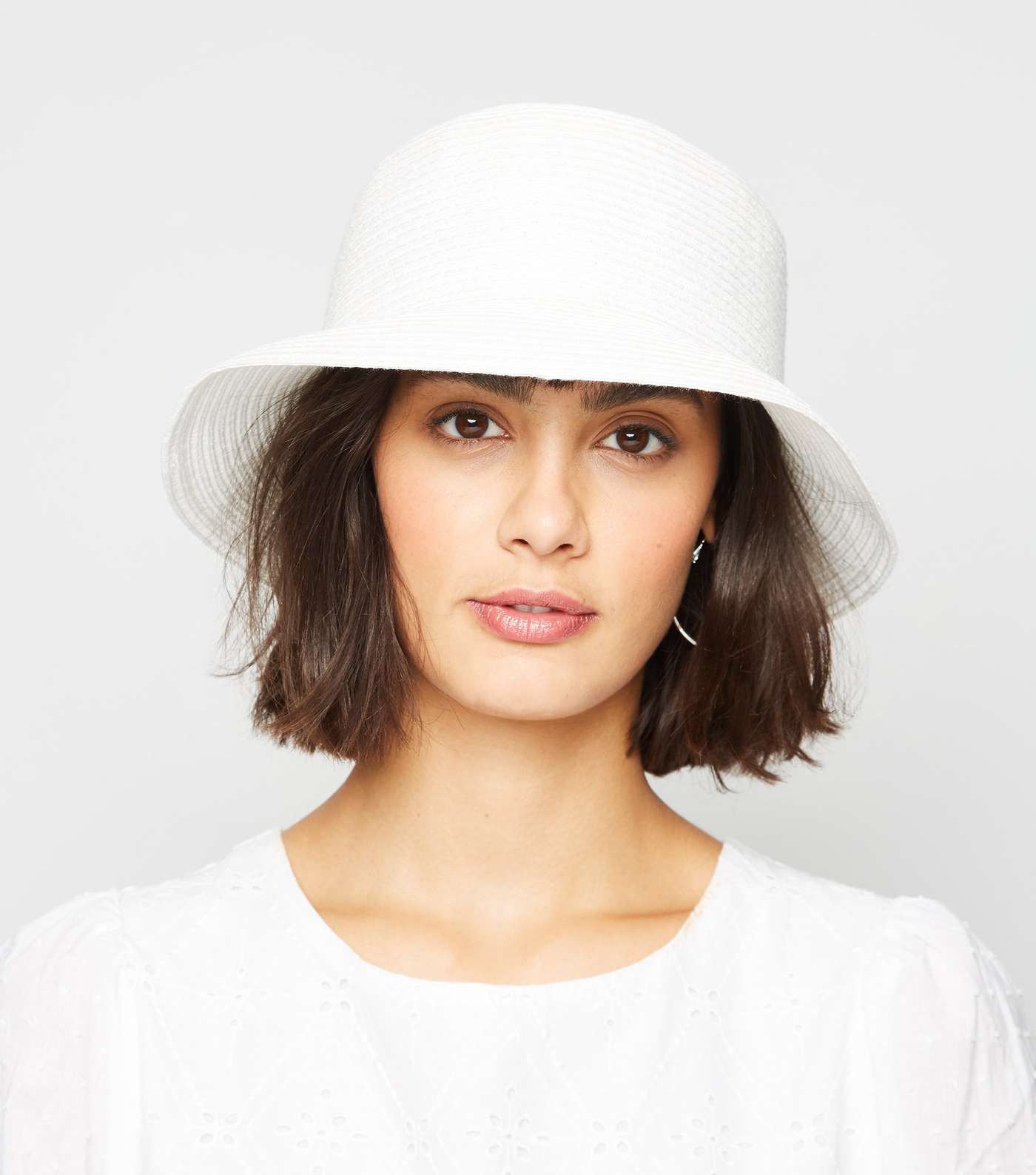 White Woven Straw Effect Bucket Hat Image 2