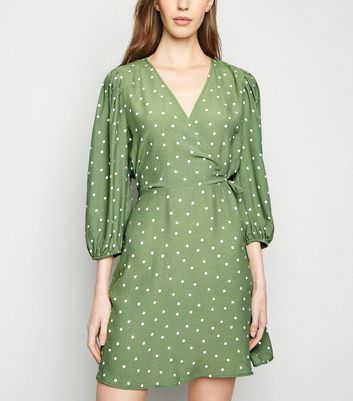 new look green spot dress