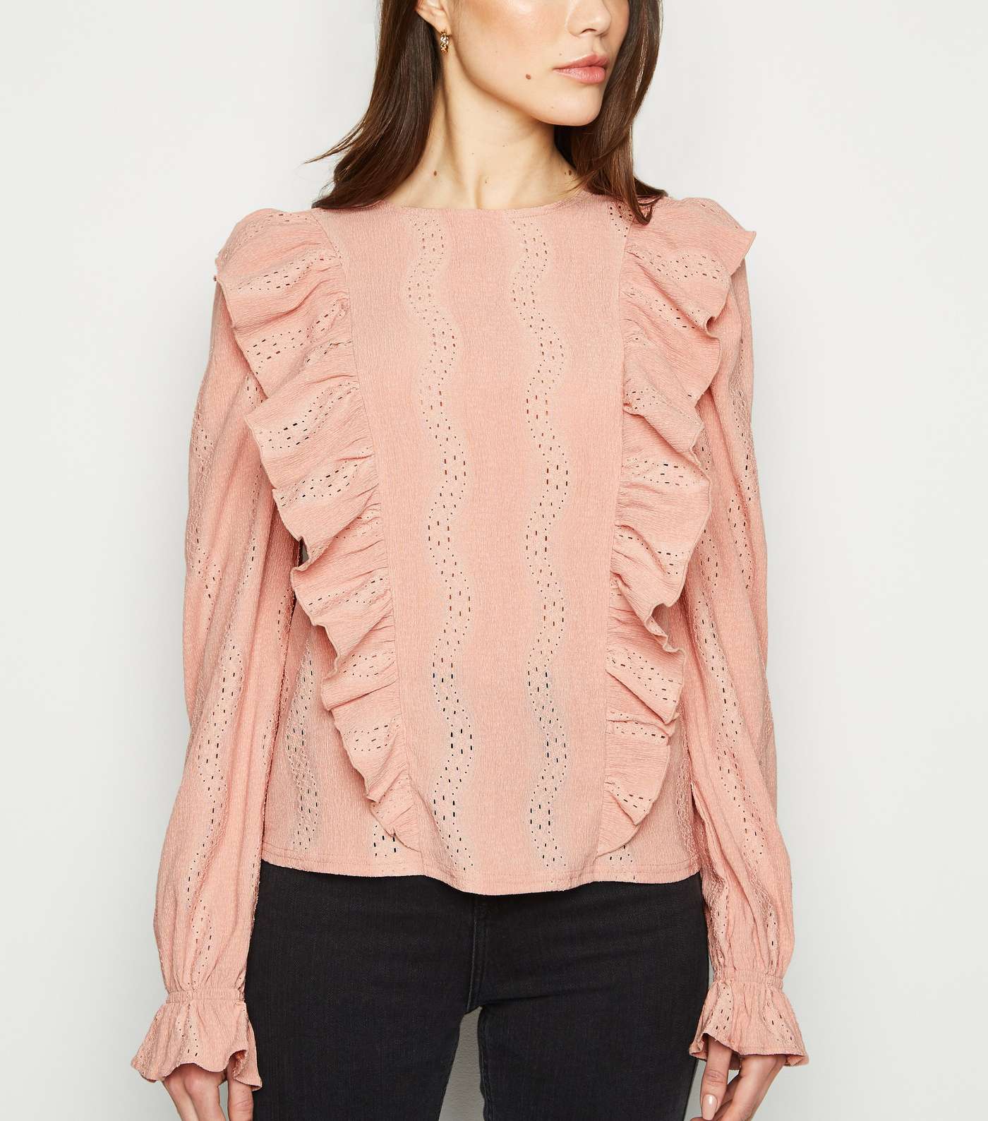 Pale Pink Frill Laser Cut Textured Top 