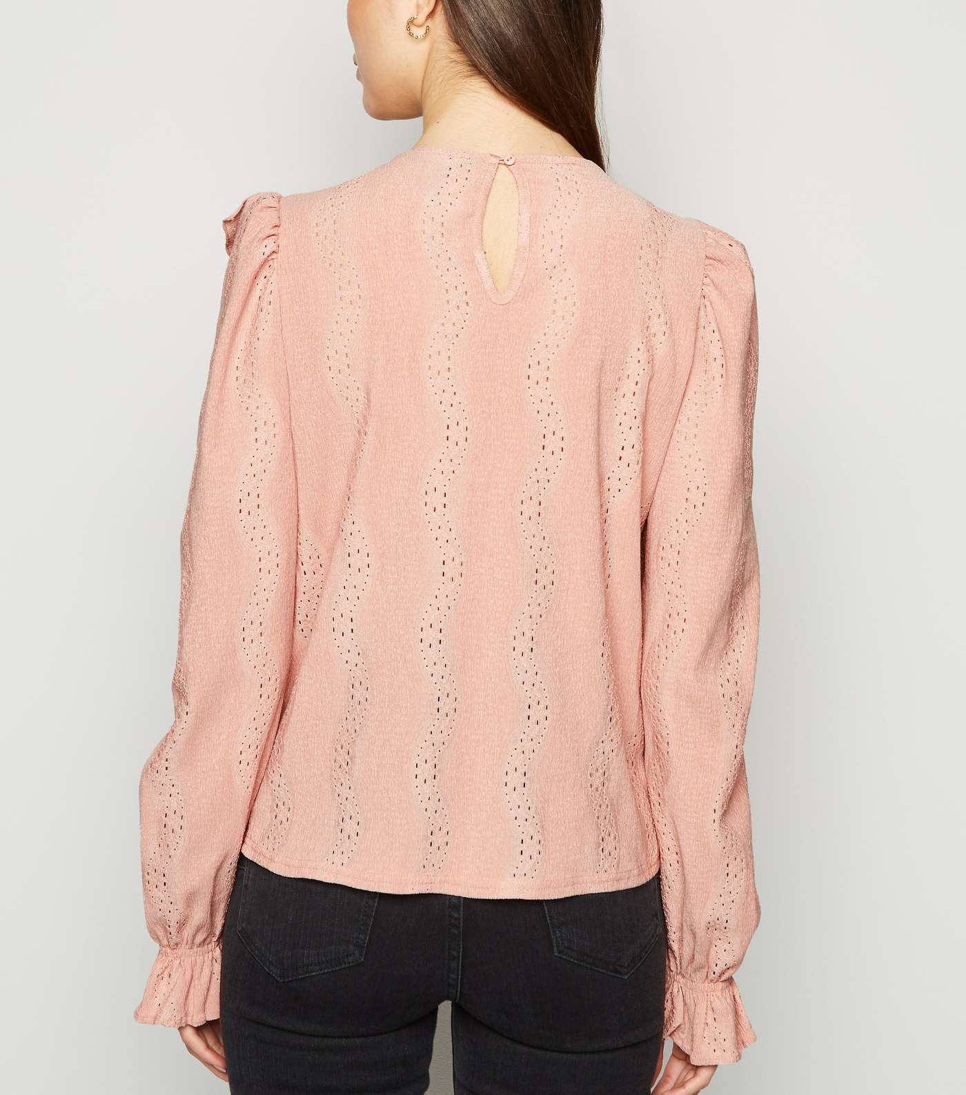 Pale Pink Frill Laser Cut Textured Top  Image 3