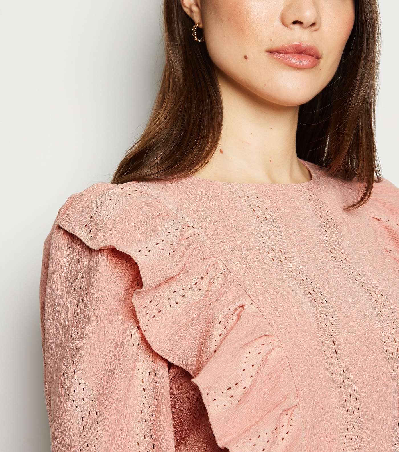 Pale Pink Frill Laser Cut Textured Top  Image 5