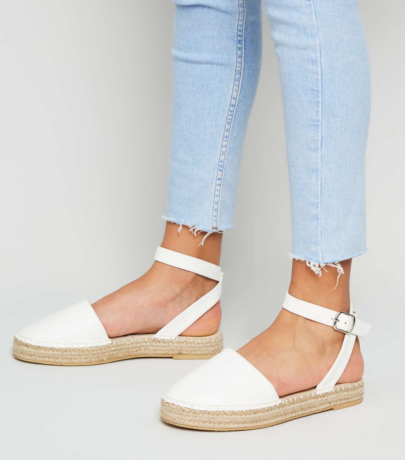 Girls White Leather-Look 2 Part Espadrilles Image 2