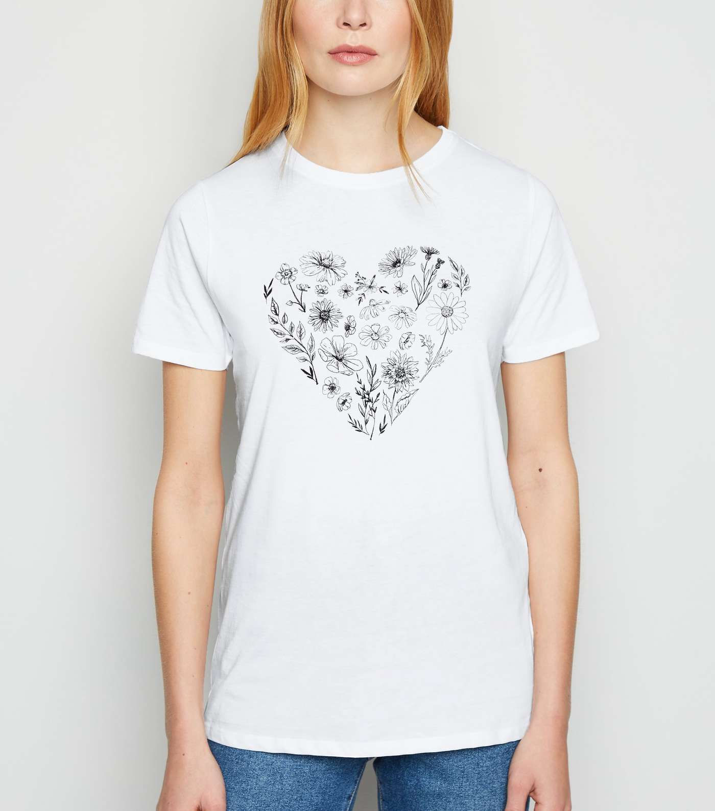 White Wild Flower Heart T-Shirt