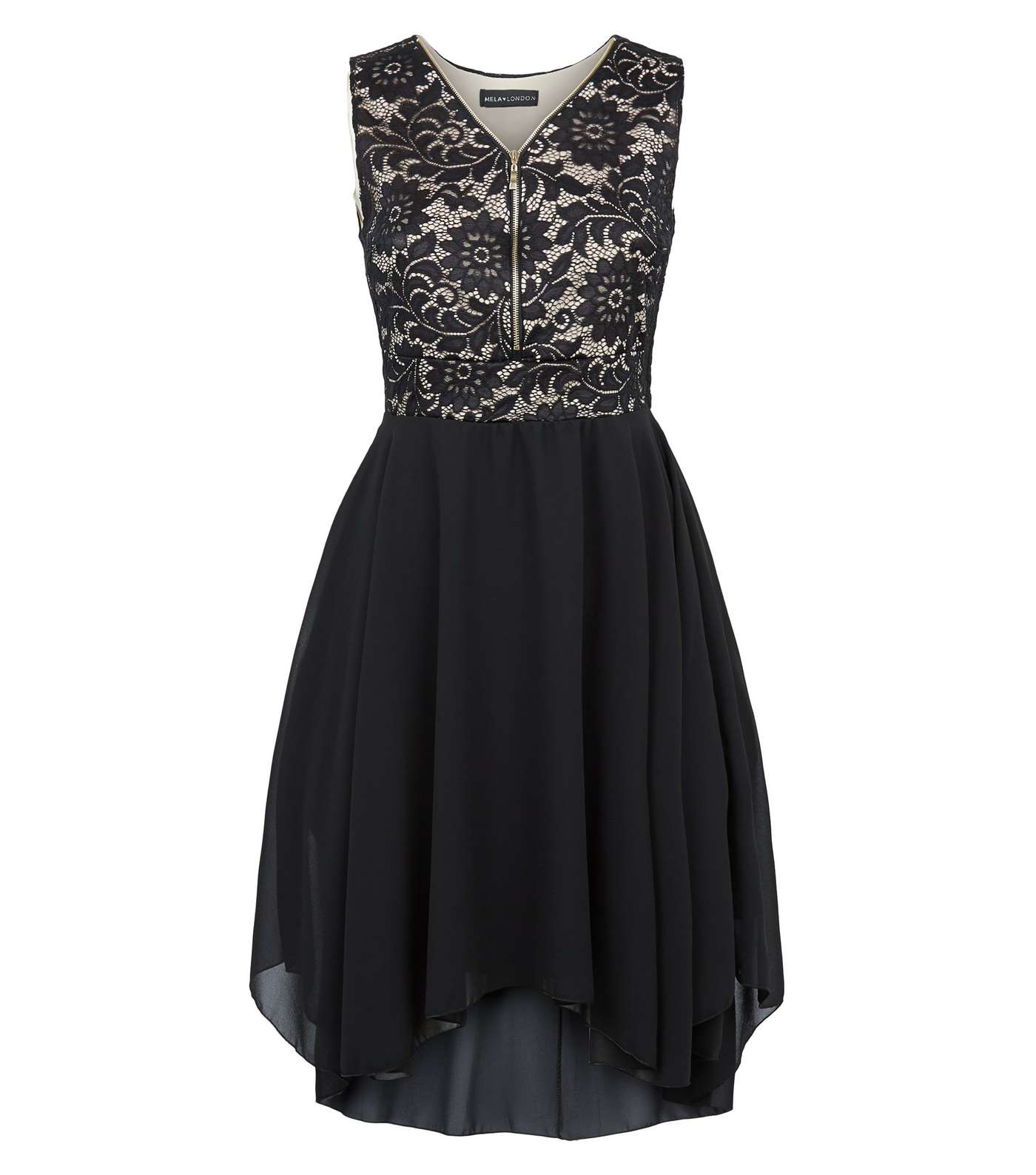 Mela Black Lace Zip Dip Hem Dress Image 4
