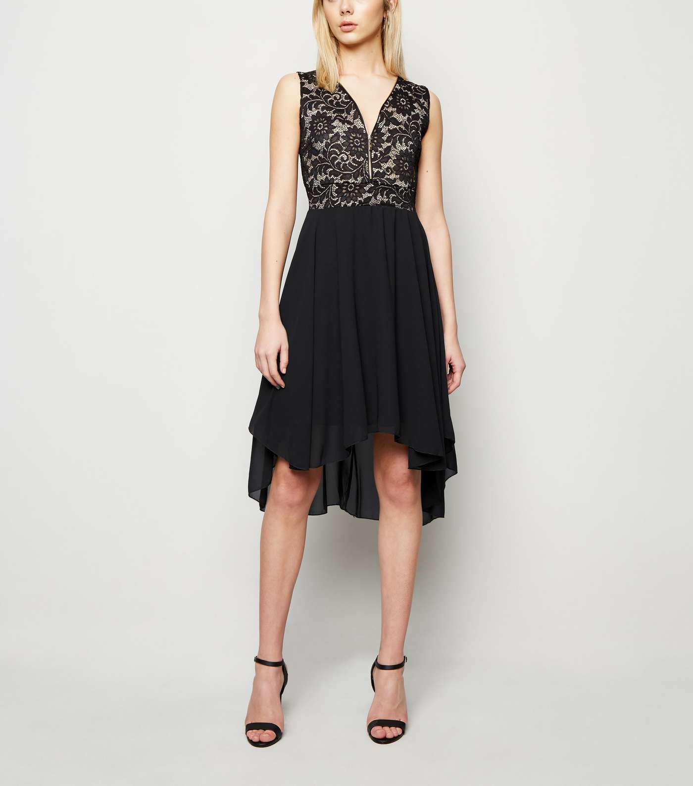 Mela Black Lace Zip Dip Hem Dress Image 2