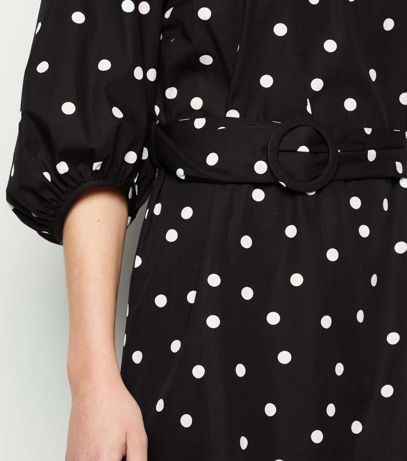 Petite Black Spot Poplin Puff Sleeve Dress Image 5