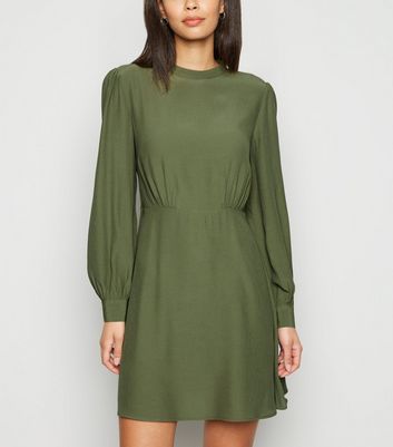 khaki v neck dress