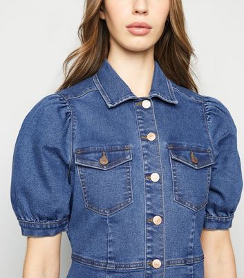 Blue Puff Sleeve Denim Dress | New Look