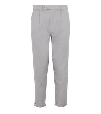 Image of Pale Grey Pleated Chinos New Look