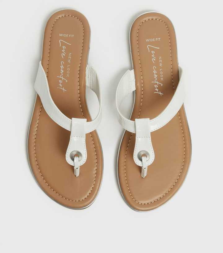 Wide Fit White Faux Croc Flip Flops