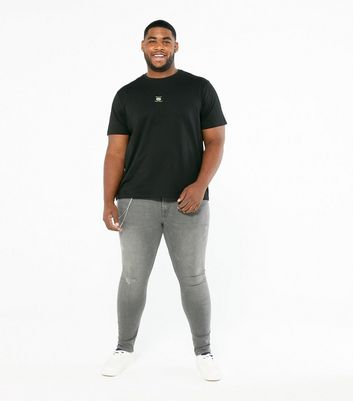 Image of Plus Size Pale Grey 2 Chain Skinny Stretch Jeans New Look