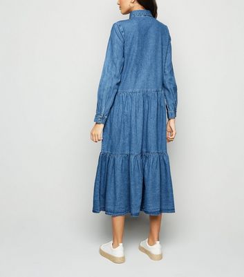 denim tiered maxi dress