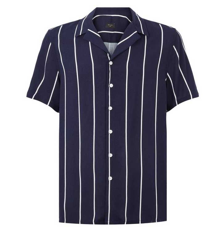 New Look Striped Revere Collar Shirt in Navy