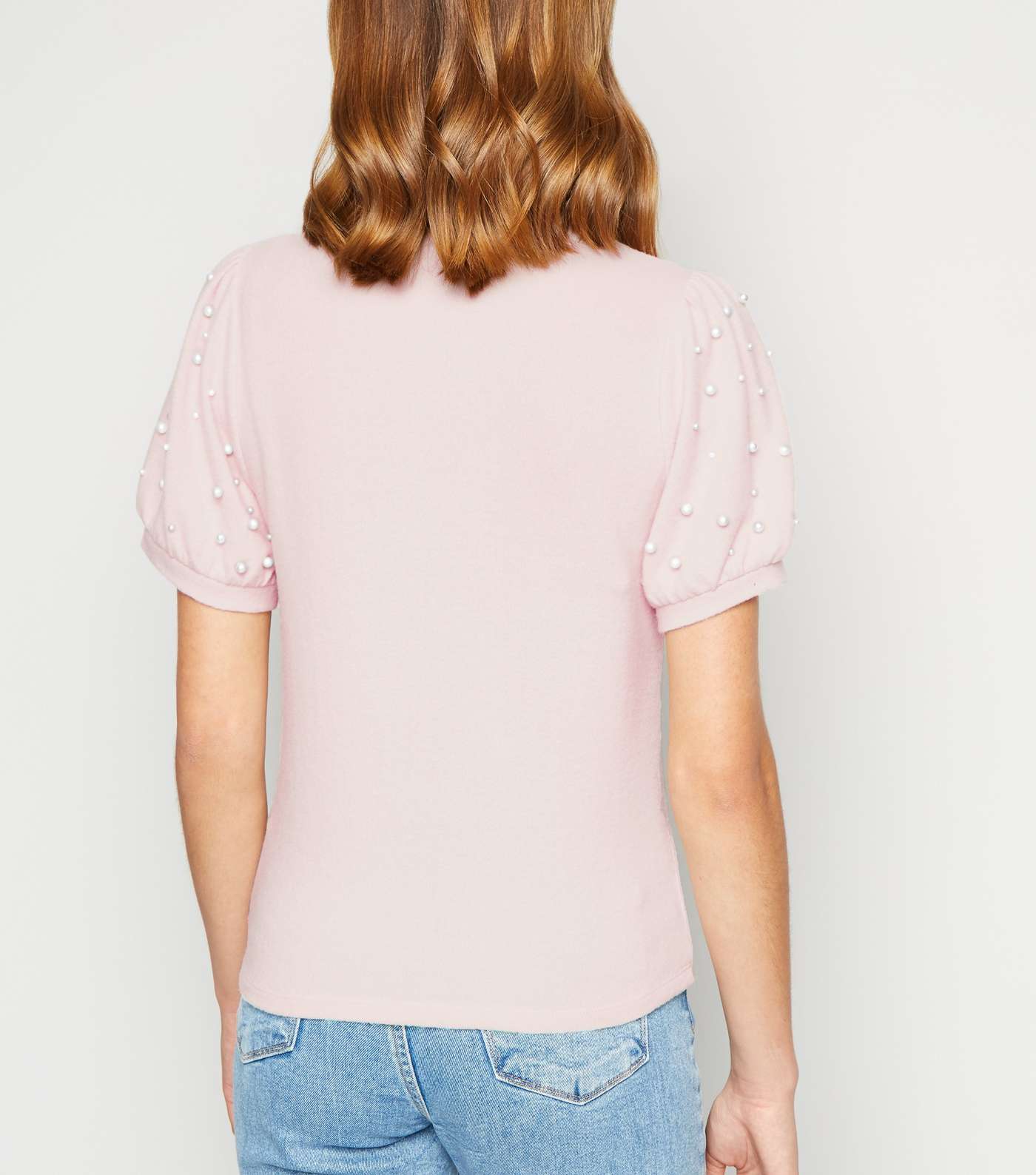 Pale Pink Faux Pearl High Neck T-Shirt Image 3