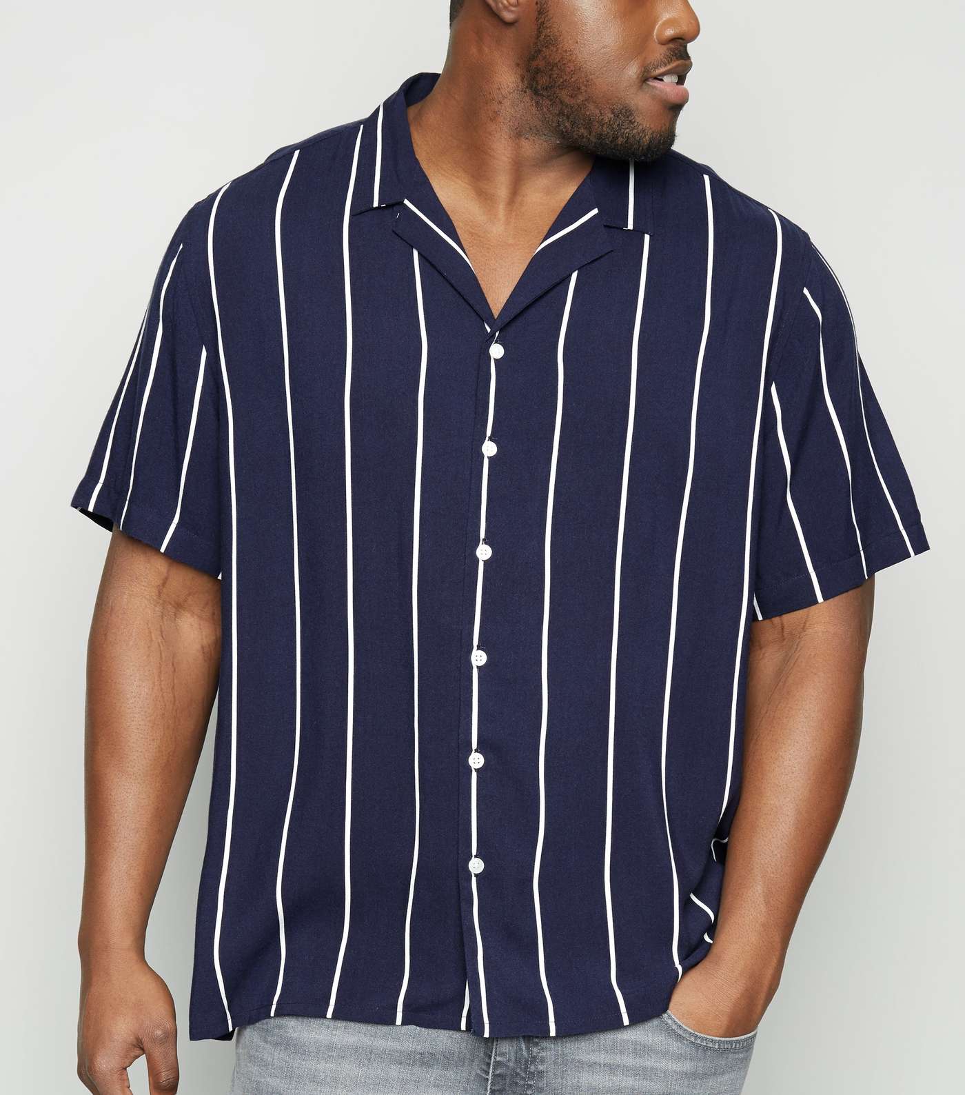 Plus Size Navy Stripe Short Sleeve Shirt