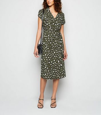 new look green animal print dress