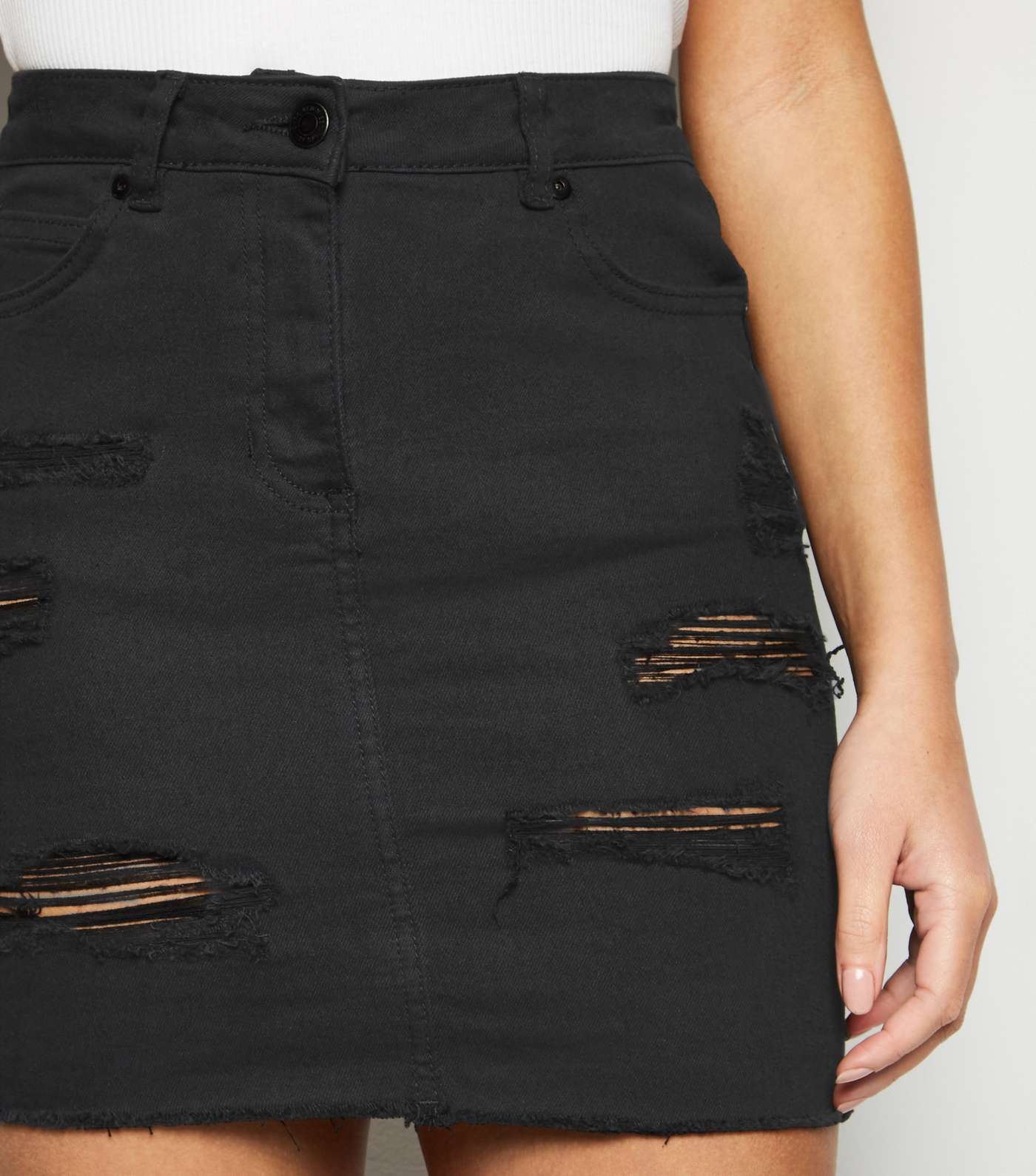 Black Extreme Rip Denim Mini Skirt Image 5