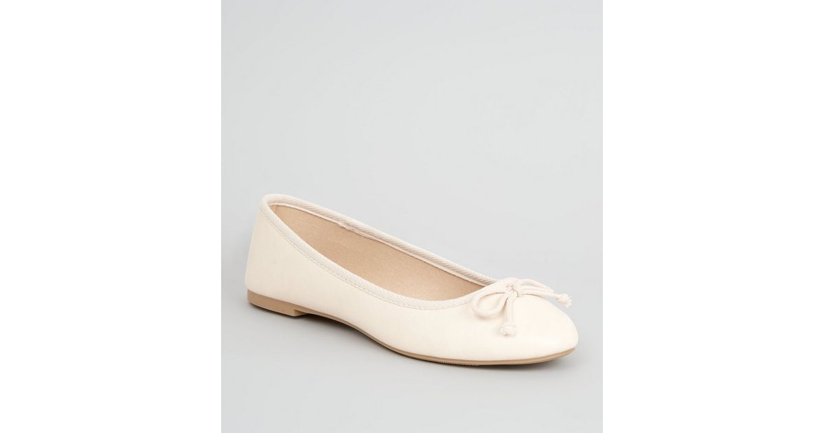 Off White Leather-Look Ballet Pumps | New Look