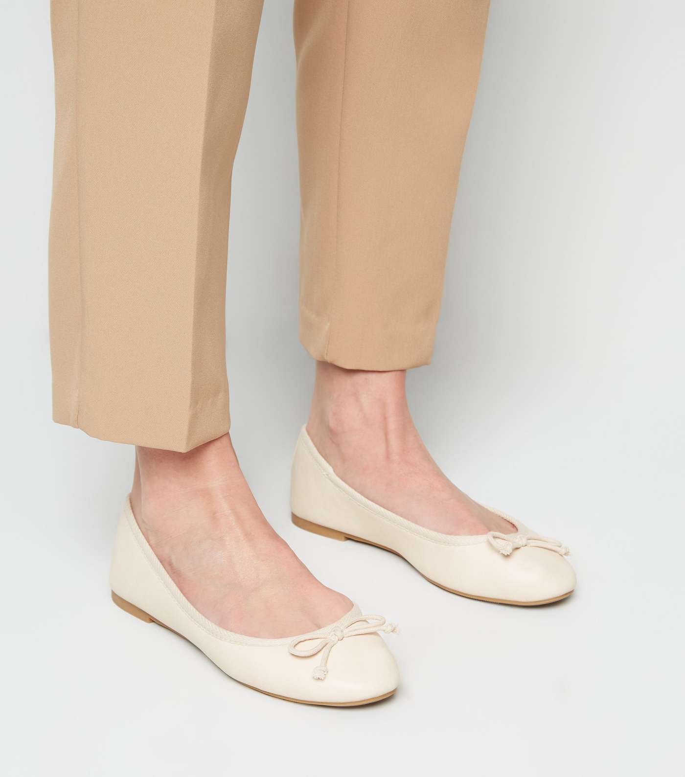 Off White Leather-Look Ballet Pumps Image 2