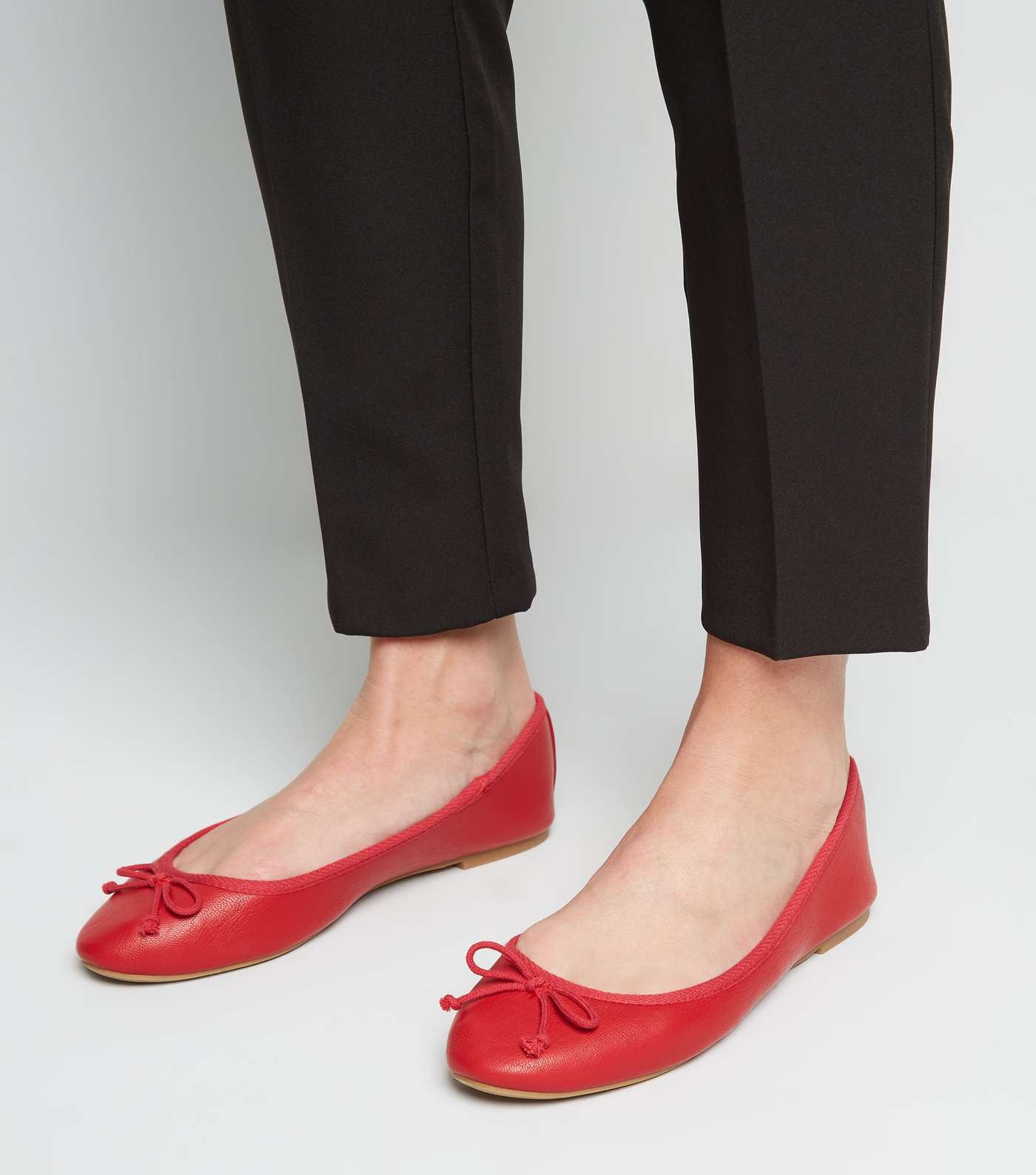 Red Leather-Look Ballet Pumps Image 2
