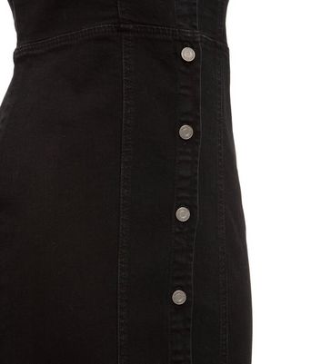 Image of Black Denim Button Bodycon Dress New Look