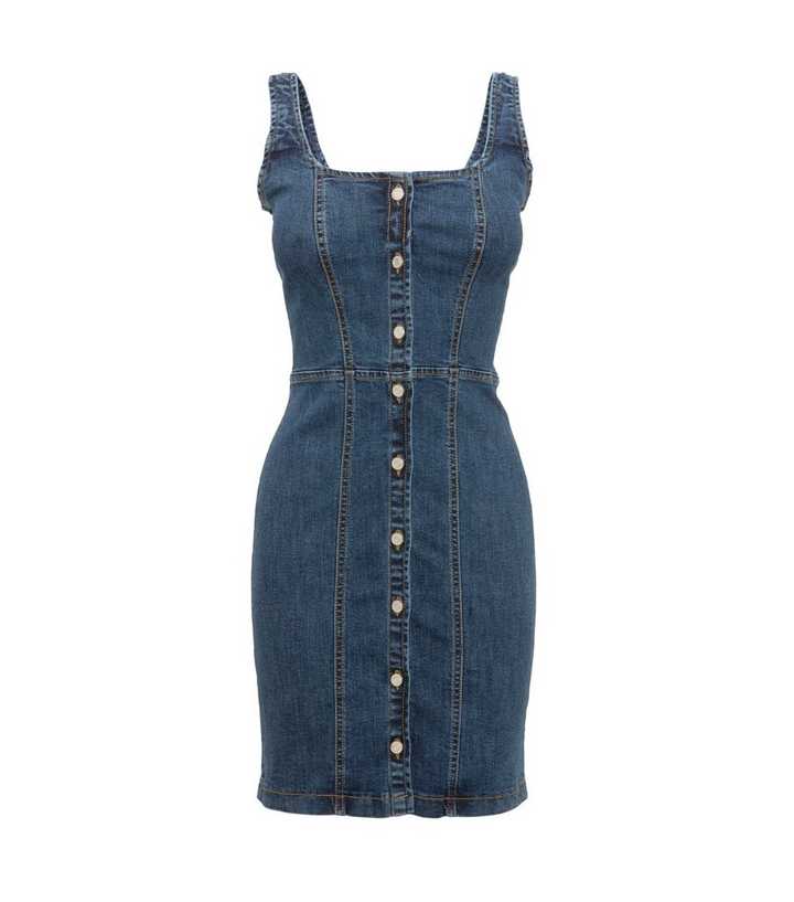Blue Denim Button Bodycon Dress