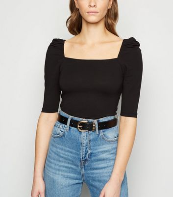 black puff sleeve top square neck