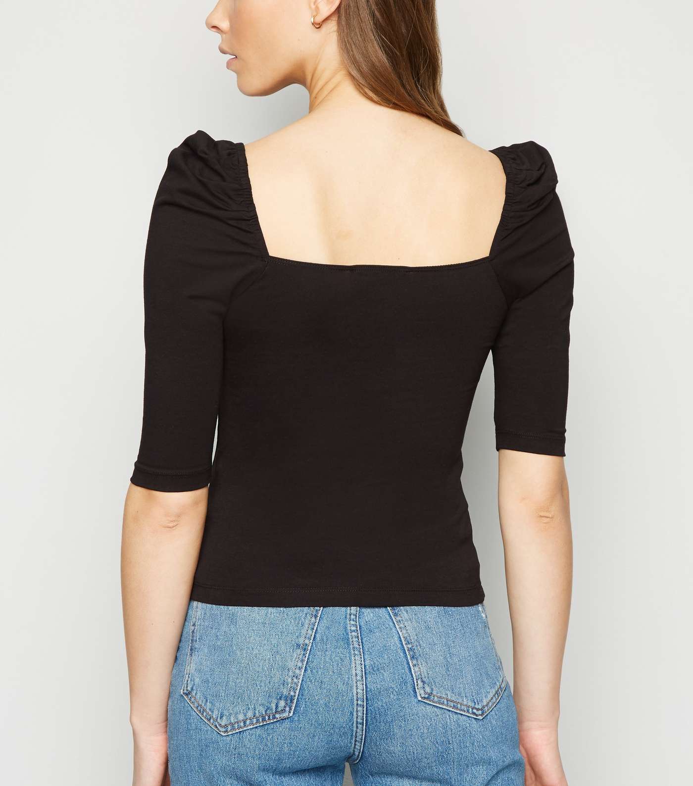 Black Square Neck Puff Sleeve Top Image 3