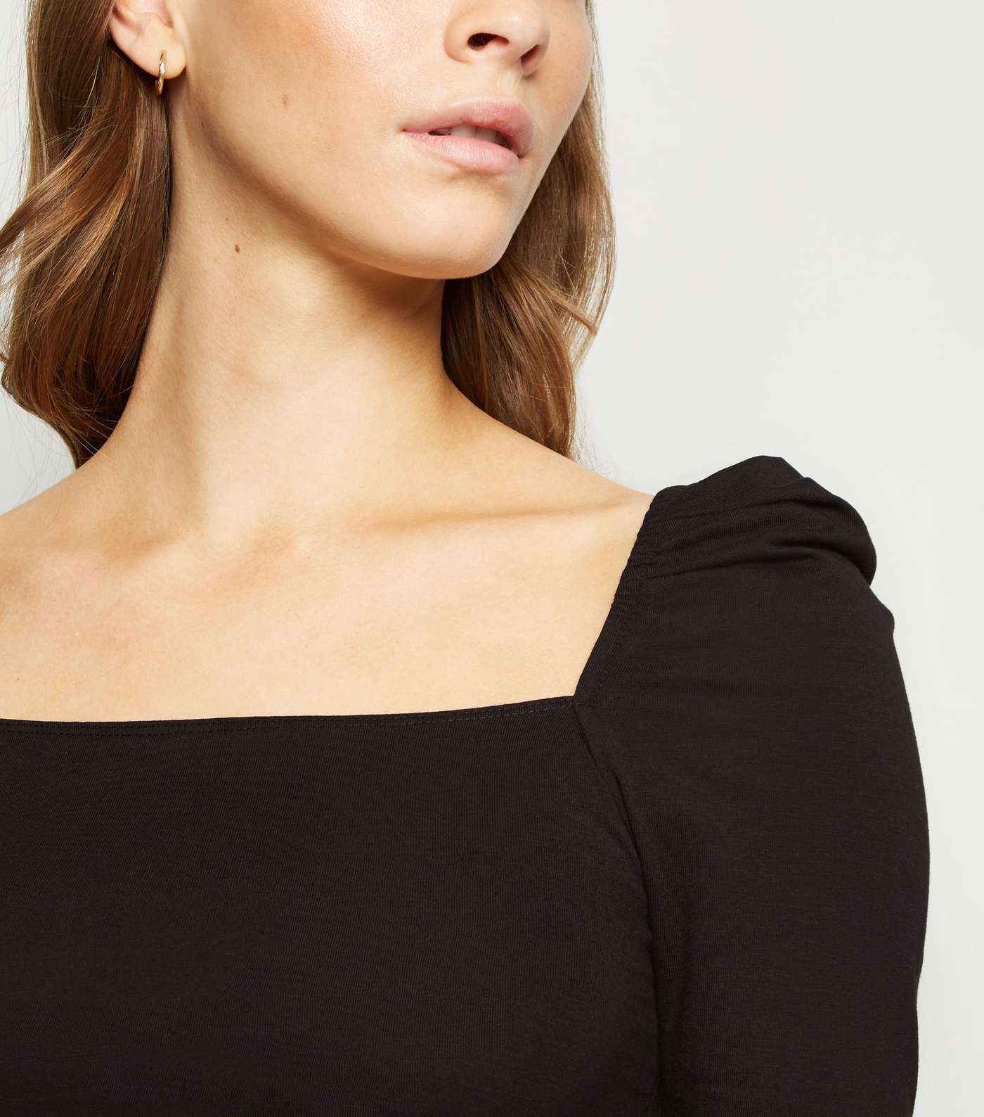 Black Square Neck Puff Sleeve Top Image 5