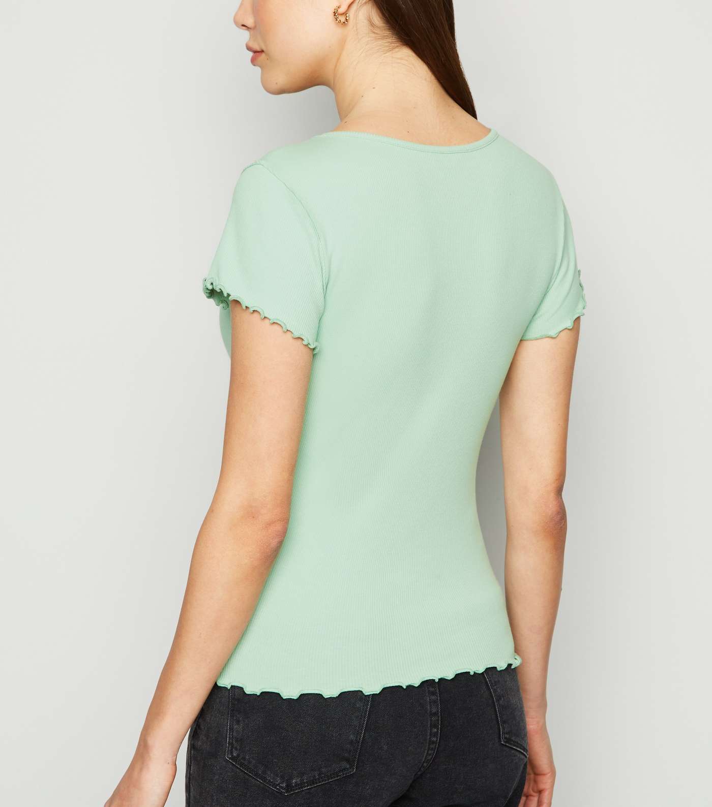 Light Green Frill Trim Cap Sleeve T-Shirt Image 3
