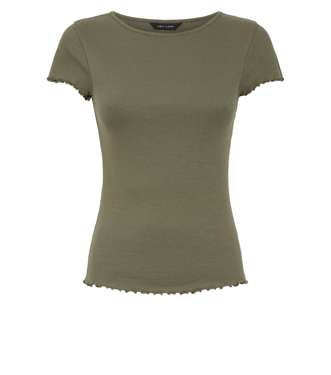 Khaki Frill Trim Cap Sleeve T-Shirt Image 4