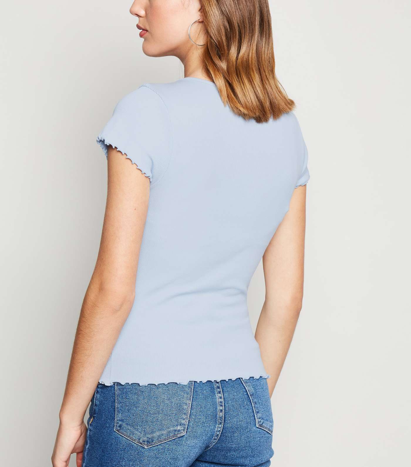 Pale Blue Frill Trim Cap Sleeve T-Shirt Image 3