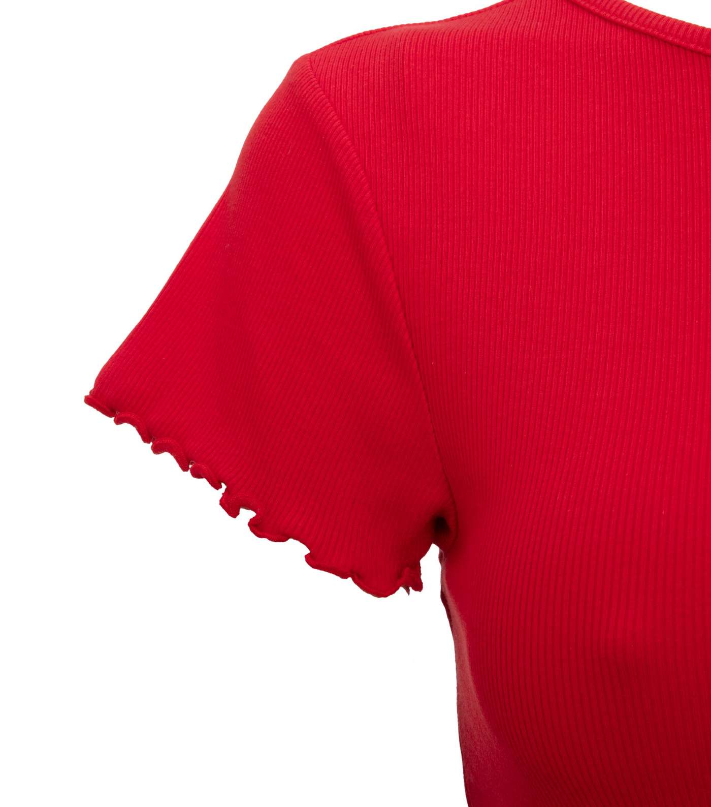 Red Frill Trim Cap Sleeve T-Shirt Image 3