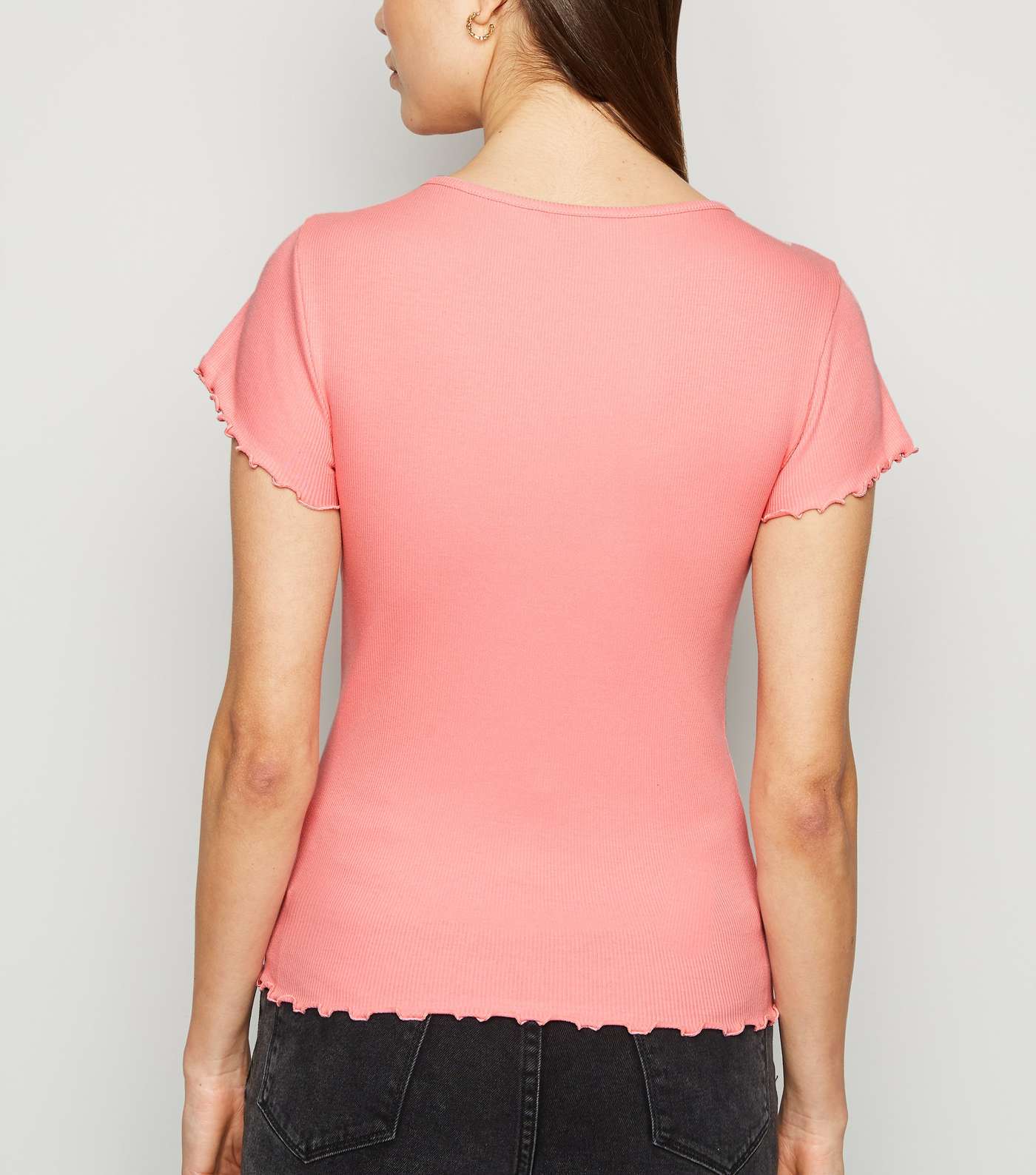 Bright Pink Frill Trim Cap Sleeve T-Shirt Image 3