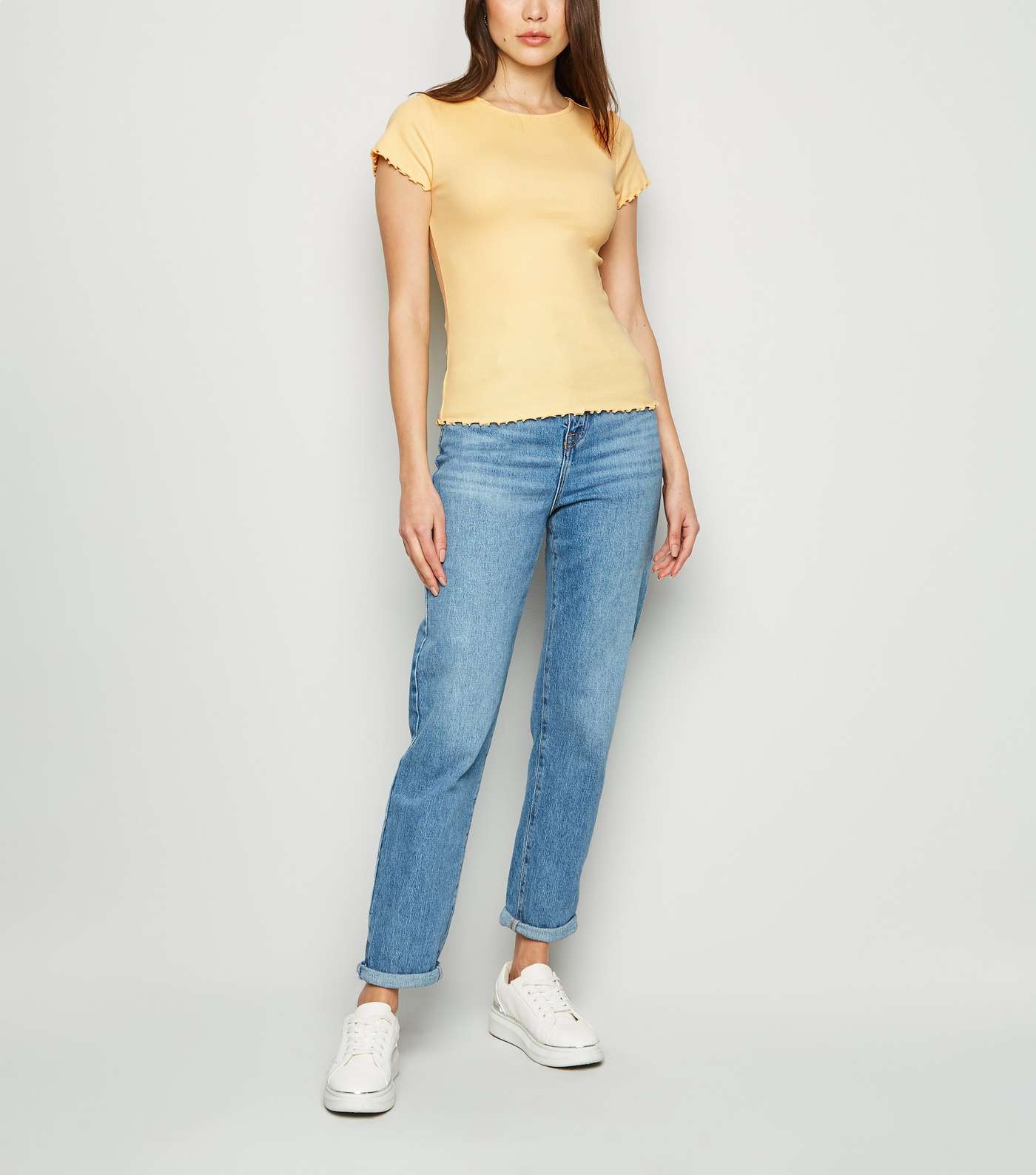 Pale Yellow Frill Trim Cap Sleeve T-Shirt Image 2