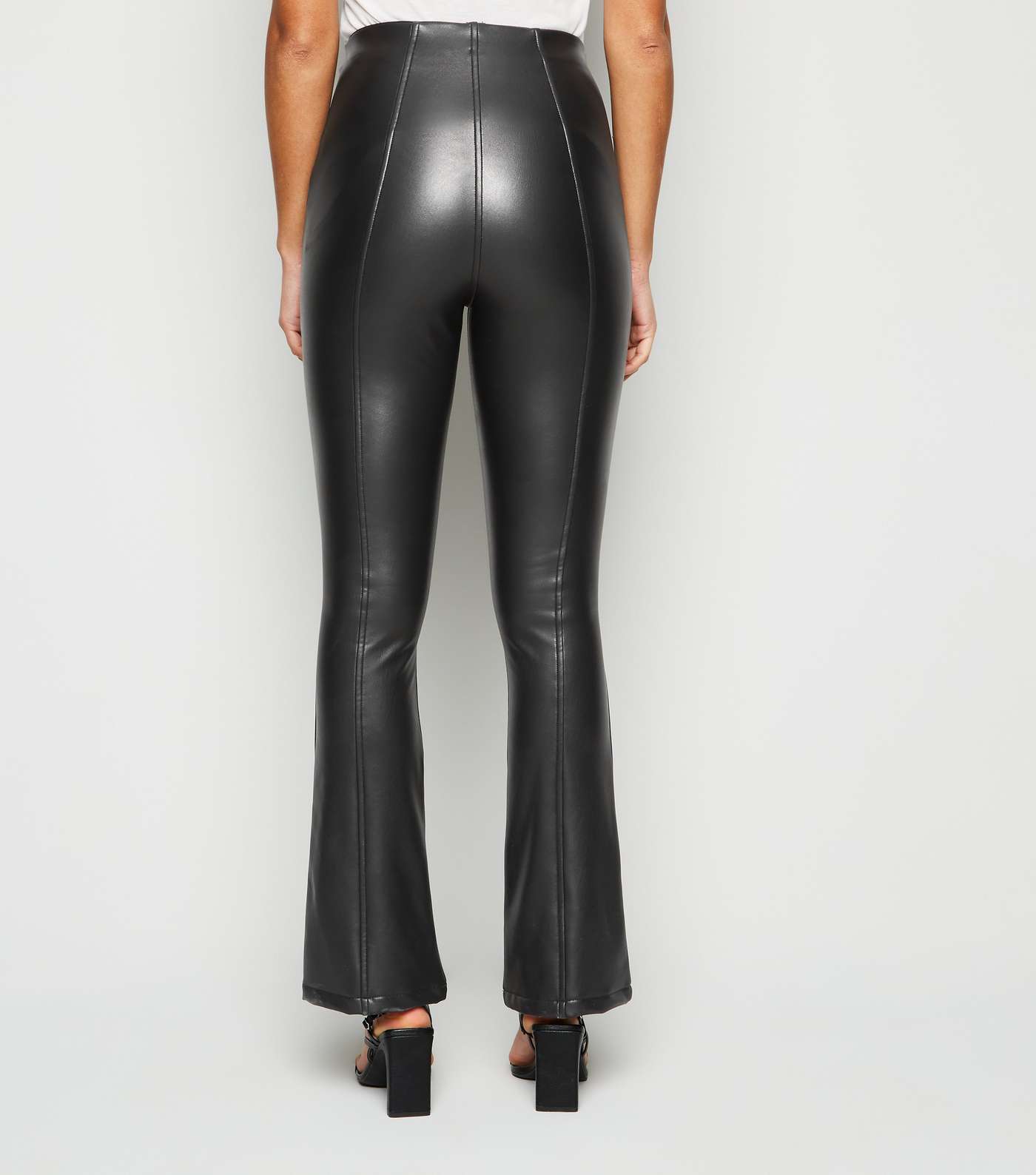 Black Coated Leather-Look Flared Leggings Image 3