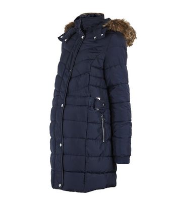 long navy puffer coat