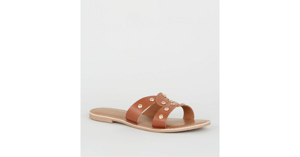 new look tan sliders