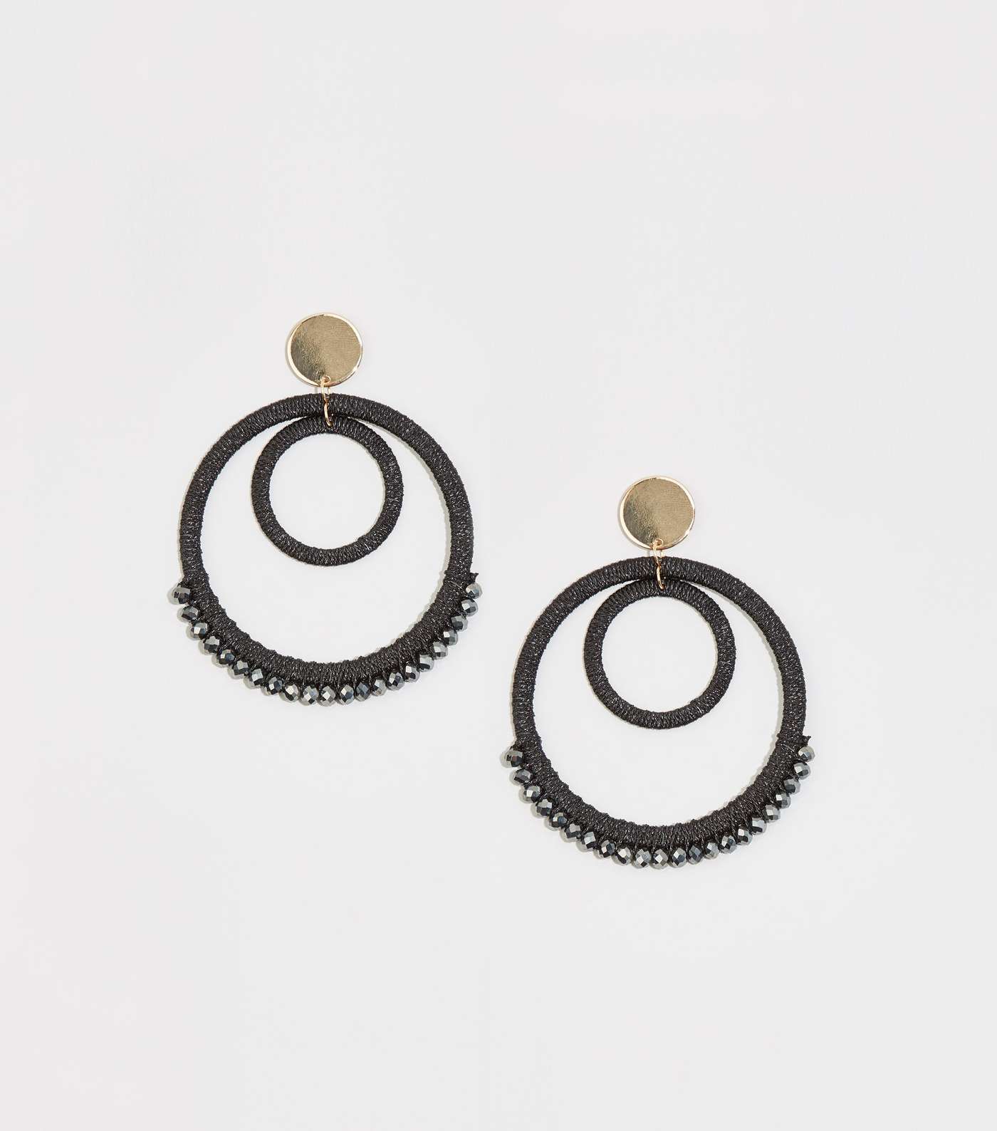 Black Gem Woven Circle Earrings