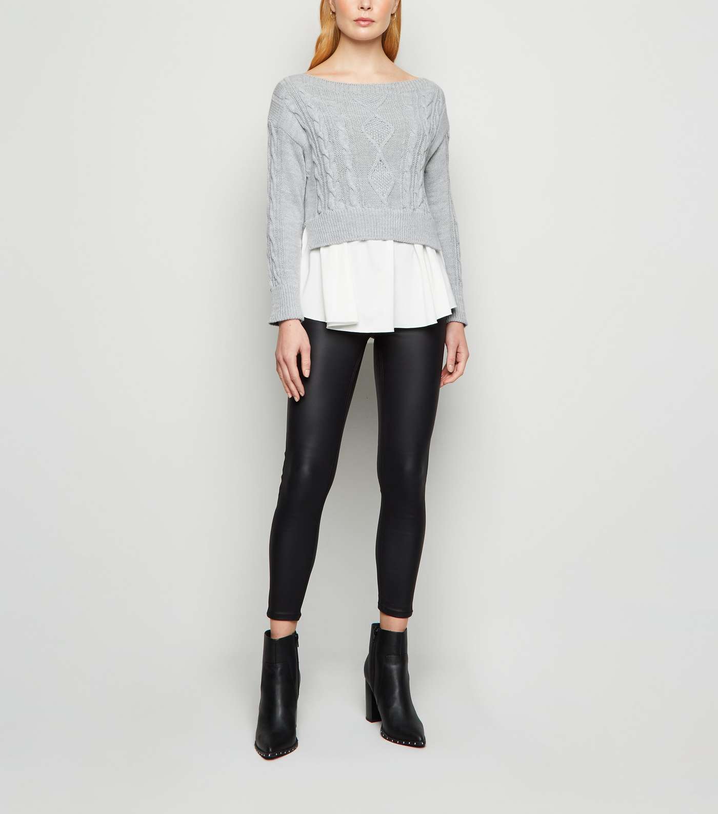 Cameo Rose Grey 2-In-1 Cable Knit Jumper Image 2