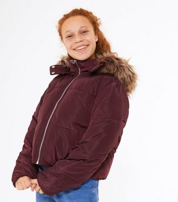 new look burgundy puffer jacket