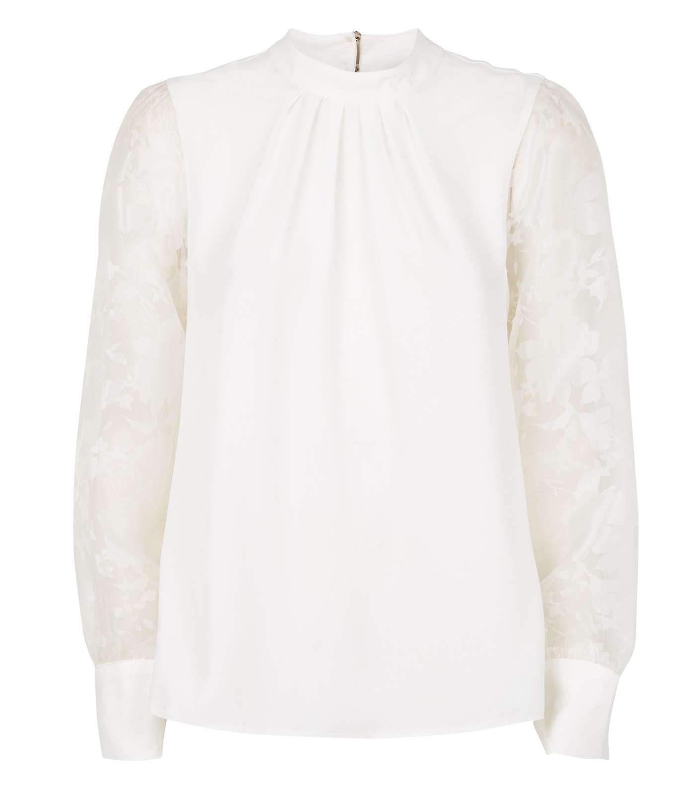 White High Neck Puff Organza Sleeve Blouse Image 4