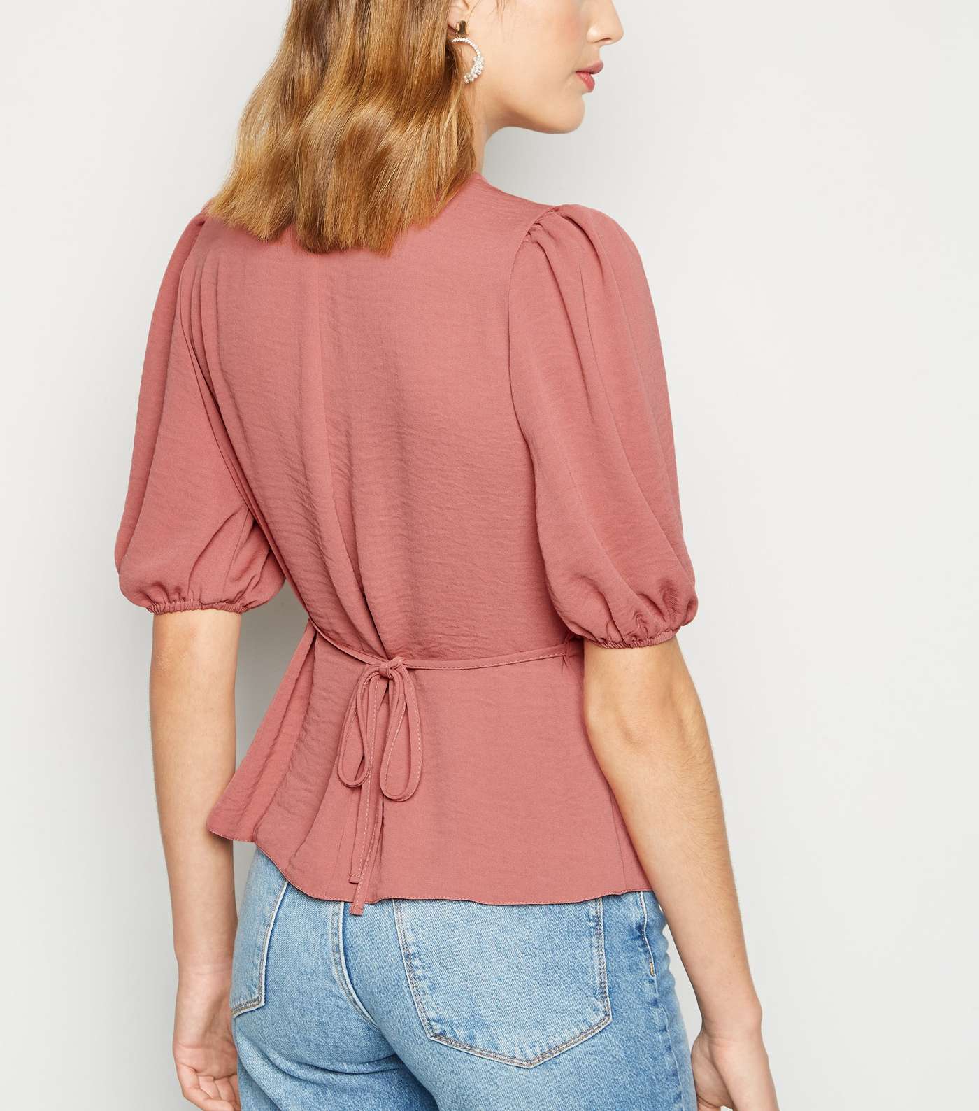 Mid Pink Button Front Puff Sleeve Blouse Image 3