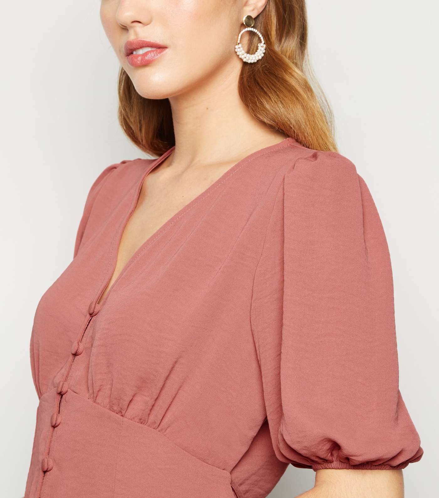 Mid Pink Button Front Puff Sleeve Blouse Image 5