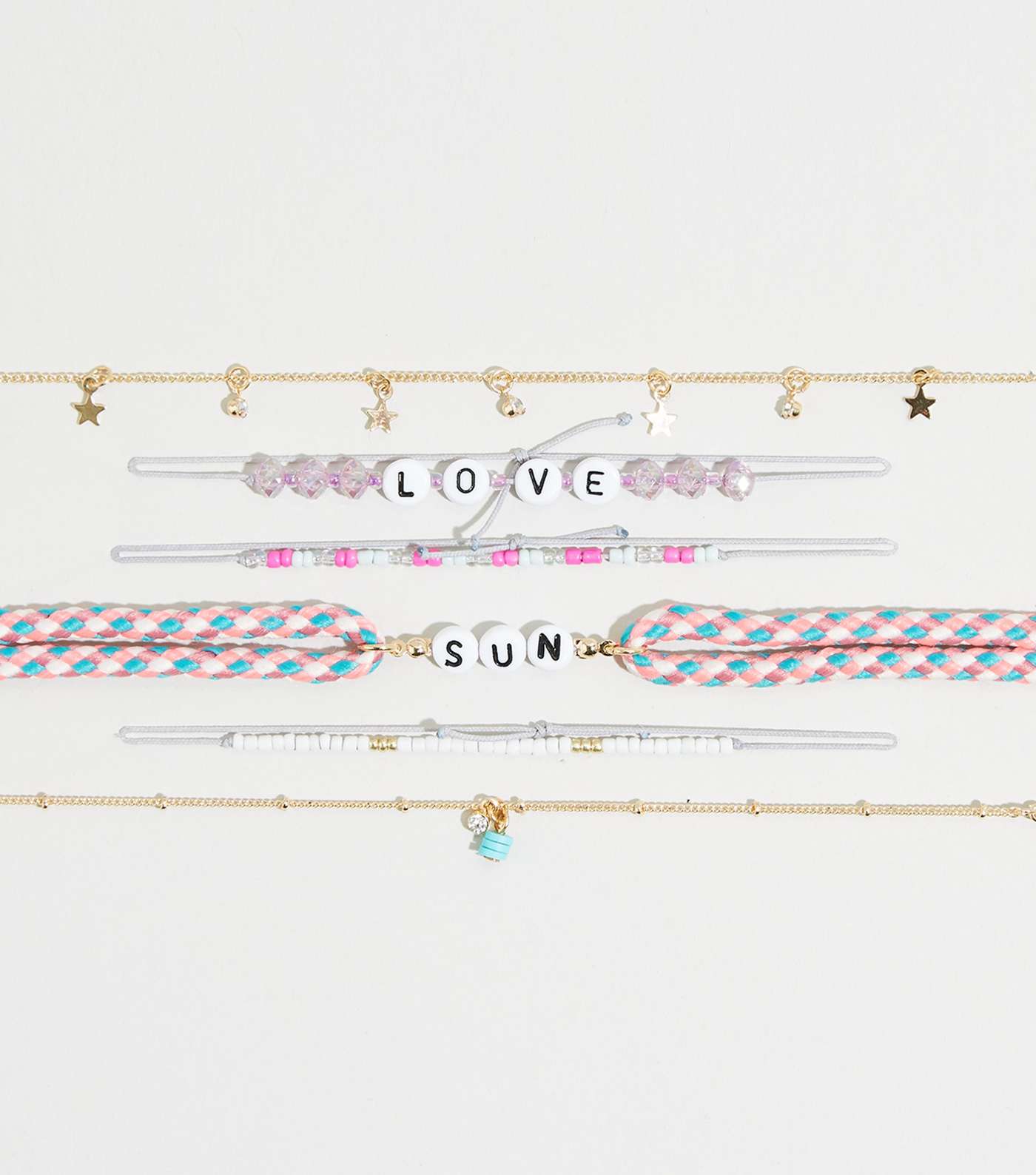 6 Pack Multicoloured Bead Word Bracelets 