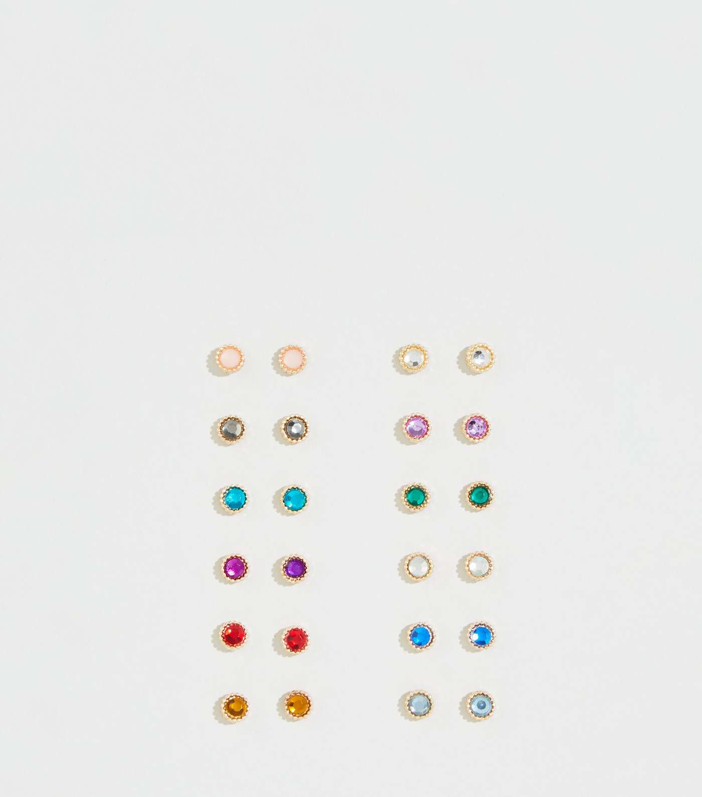 12 Pack Multicoloured Gem Stud Earrings