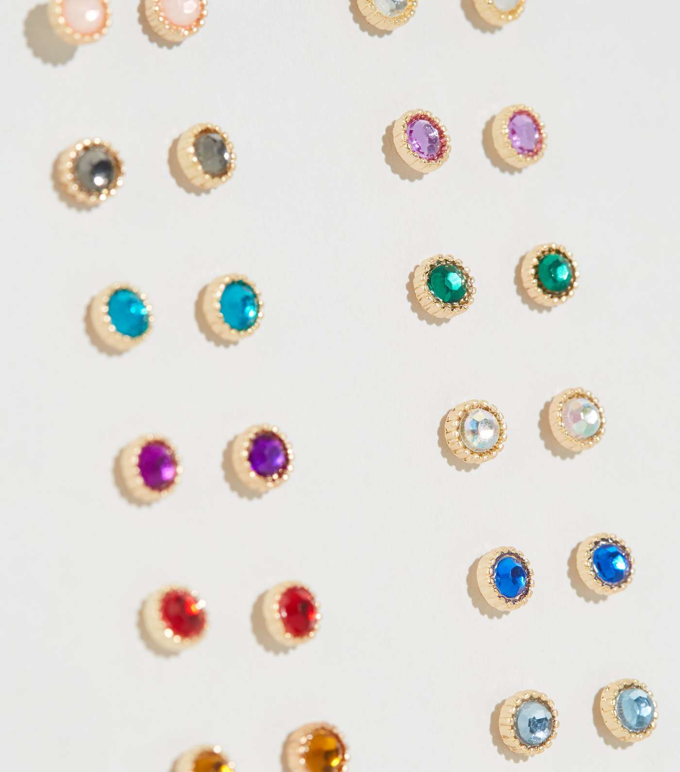 12 Pack Multicoloured Gem Stud Earrings Image 3