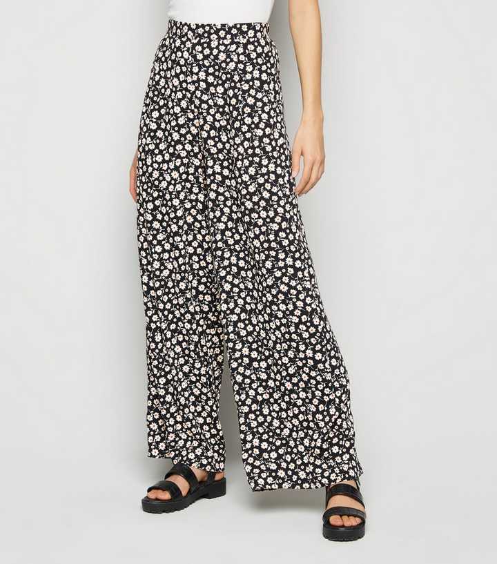 Black Daisy Wide Leg Trousers